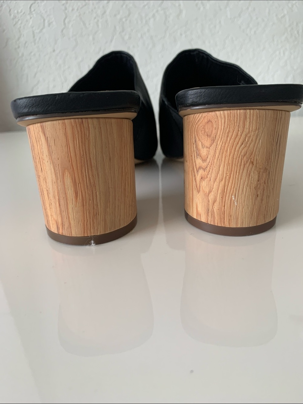 Call It Spring Black Pointed Mules Vegan with Wood-Textured Block Heel Size 8 - Picture 4 of 11